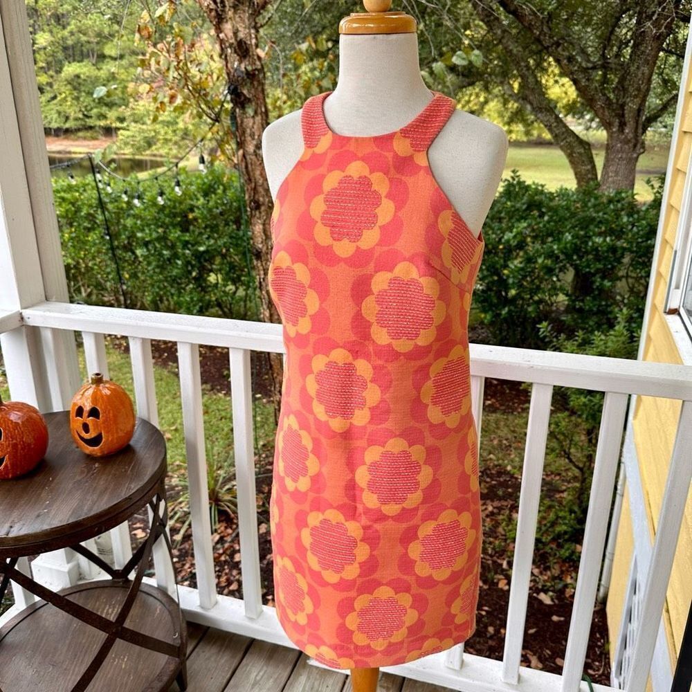 Trina Turk Women's Pink and Orange Floral Contemporary Halter‎ Dress
